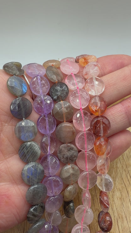 Fil de perle facetté rond arrondie 10 mm en pierre naturelle (5 pierres disponible)