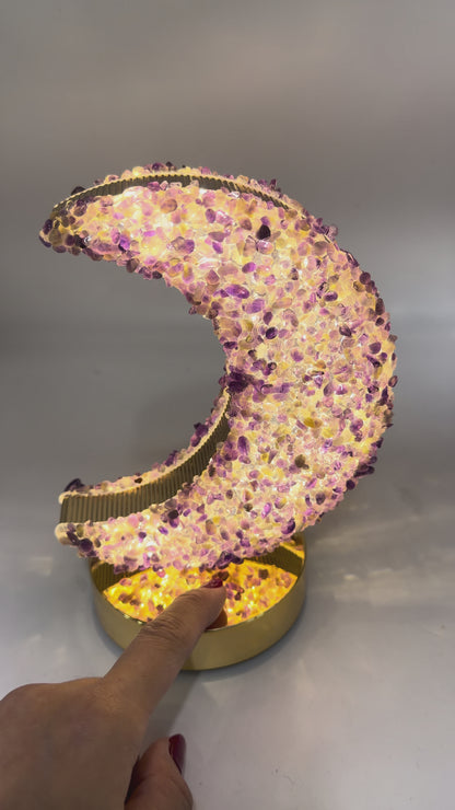 Lampe Lune en Améthyste 21x14 cm – Rechargeable & Tactile