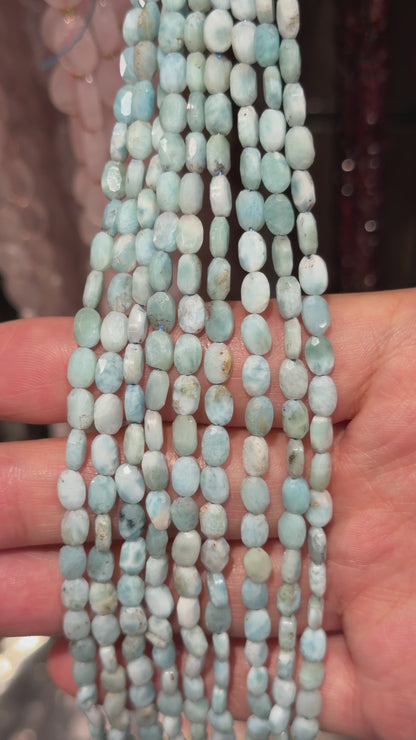 Fil de perles Larimar de République dominicaine ovale facettée 4x6 mm