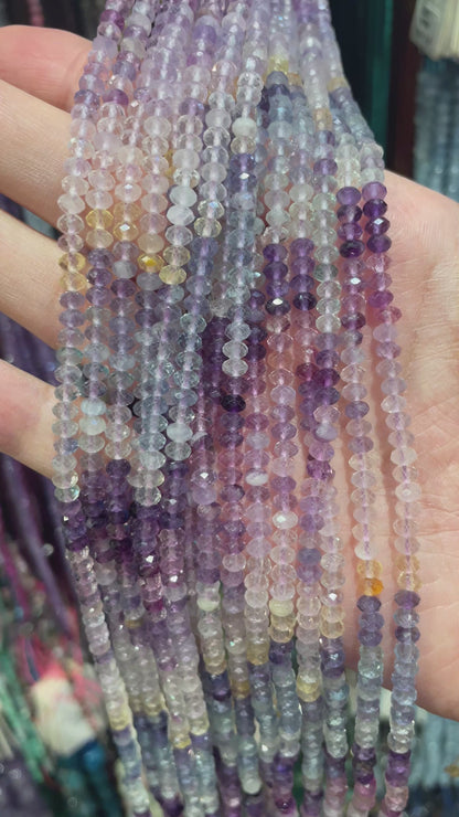 Fil de perles rondelles facettées Fluorite multicolore 3x4 mm