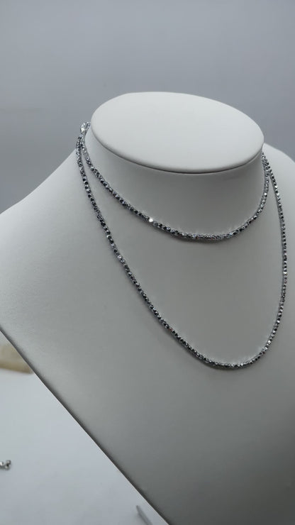 Collier sautoir 70 cm avec fermoir Hématite electroplaquée argenté 2 mm CHA-12