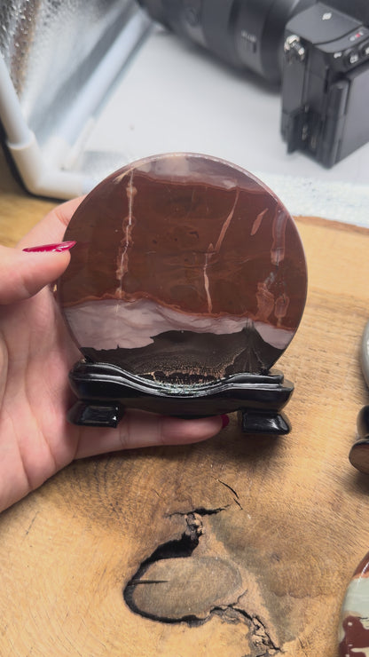 Plaque décorative ronde en Jaspe Paysage – 9 cm (piece unique & aléatoire)
