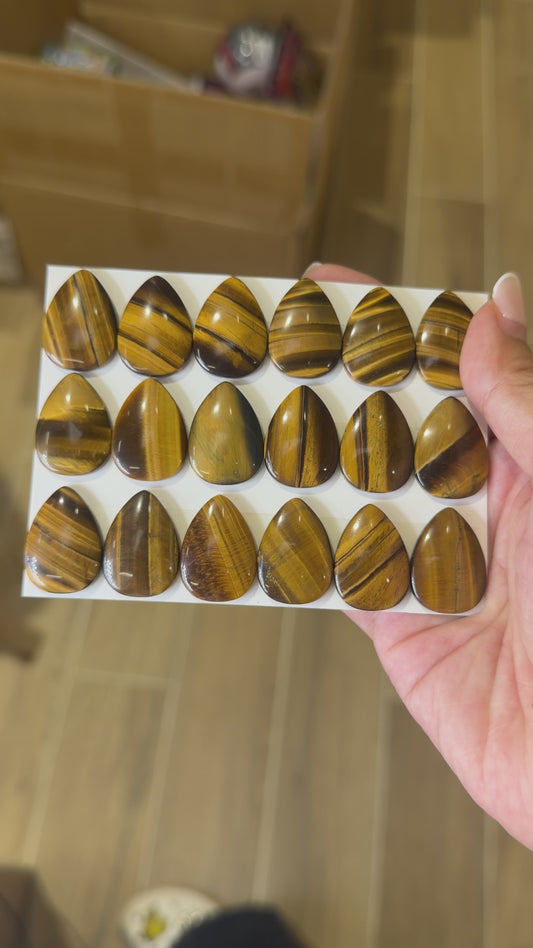 Lot de 18 pendentif Cabochon goutte Œil de tigre AAA 18x25 mm
