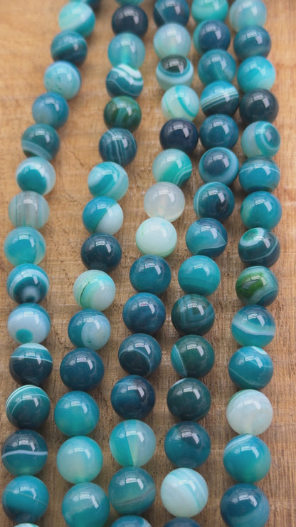 Fil de perle Agate verte/bleue chauffée