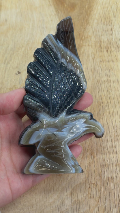 Figurine Aigle en Agate Botswana A+ 14x8 cm (modèle unique nº4)