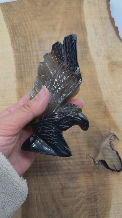 Figurine Aigle en Agate Botswana A+ — 14x8 cm (modèle unique nº2)