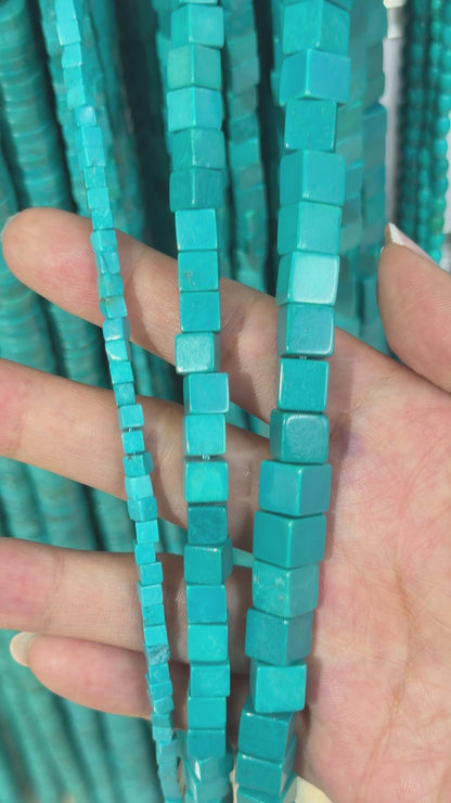 Fil de perles cube en Turquoise de Chine