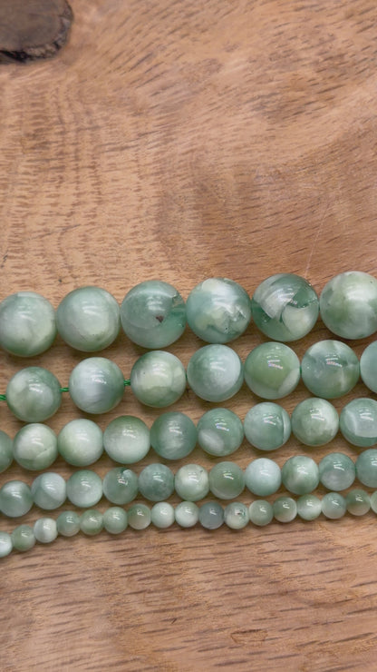 Fil de perle Pierre de lune verte foncée - Garniérite A