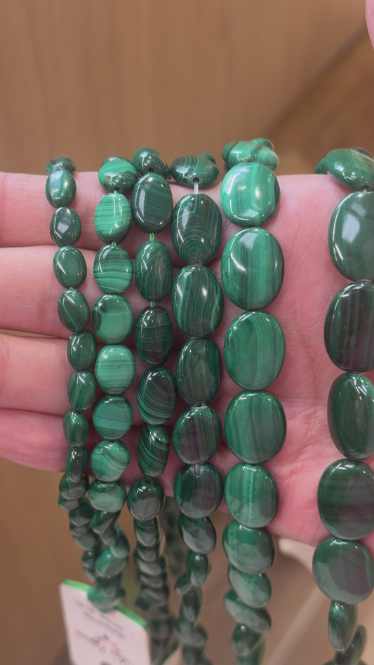 Fil de perles Malachite forme ovale (6 tailles disponible)