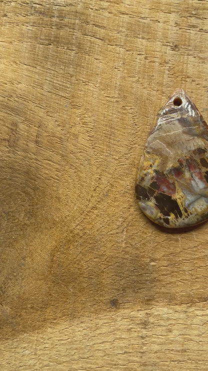 Pendentif Bois fossilé forme aléatoire percé devant