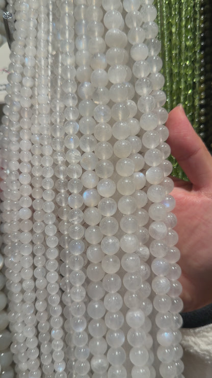 Fil de perle Pierre de lune bleutée AA