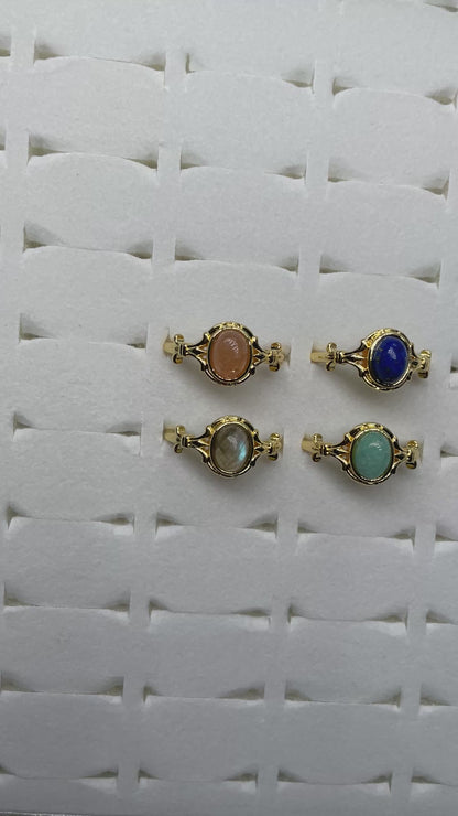 Bague en laiton rhodié doré & pierre naturelle (Réglable) #8