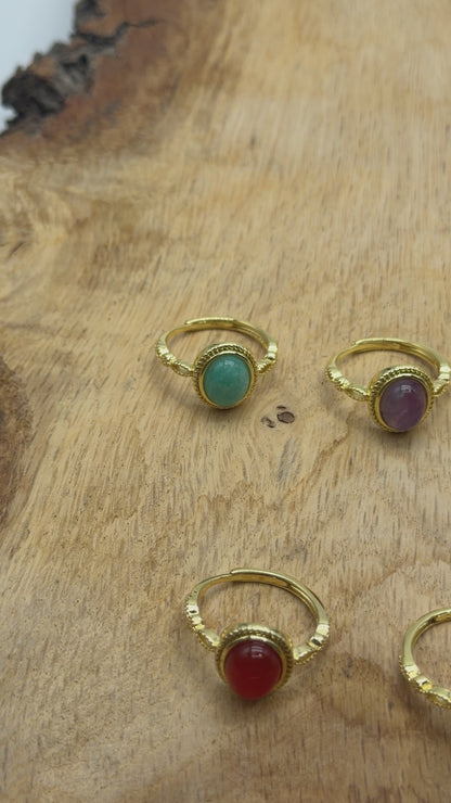 Bague en laiton rhodié doré & pierre naturelle (11 modèles réglables) #9