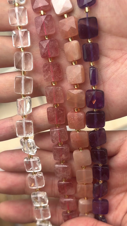 Strand of faceted square beads 10 mm (9 beads available)