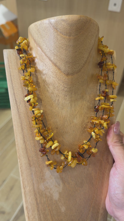 Collier 3 tours Ambre jaune pour adulte
