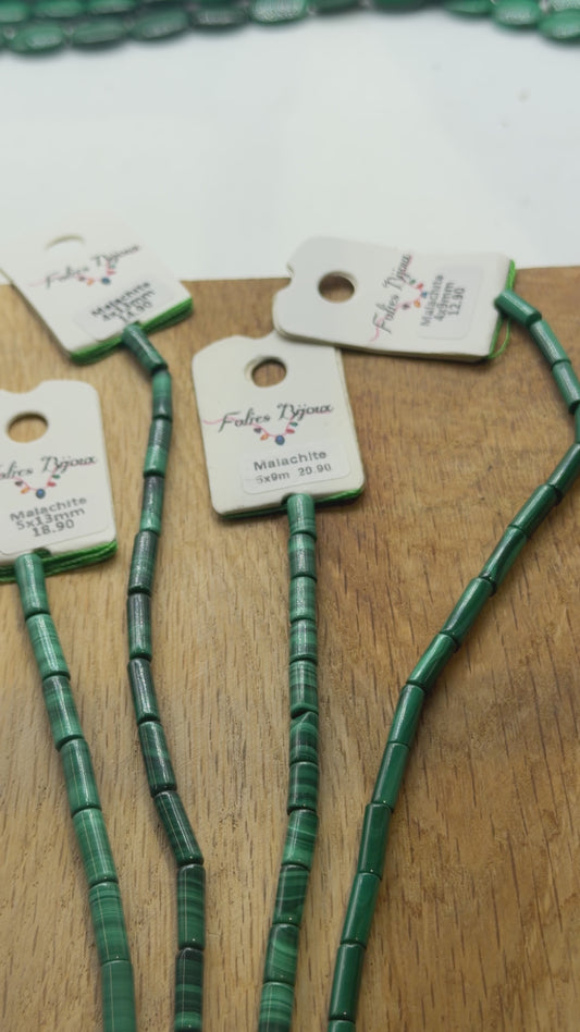 Fil de perles Malachite forme tube (4 tailles disponible)
