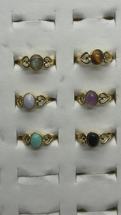 Bague en laiton rhodié doré & pierre naturelle (10 modèles réglables) #10
