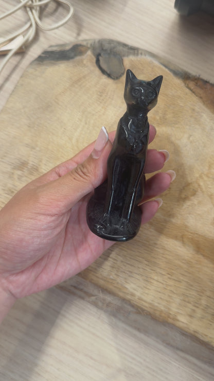 Figurine chat égyptien en obsidienne 10x6 cm