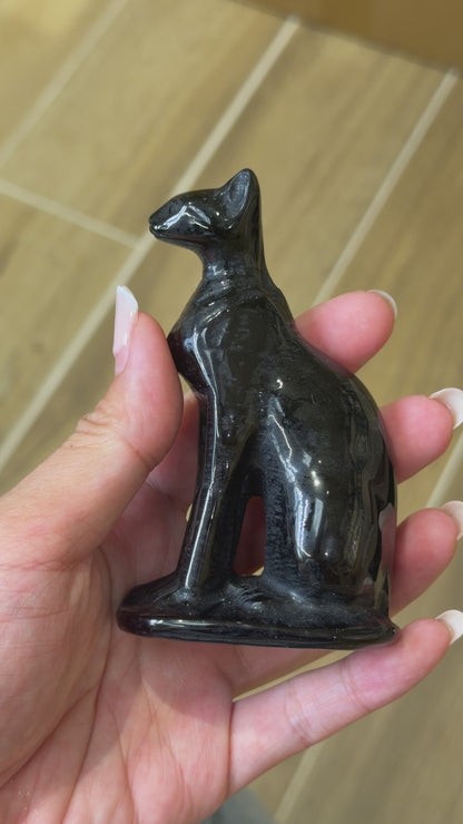 Figurine chat égyptien en obsidienne 10x6 cm