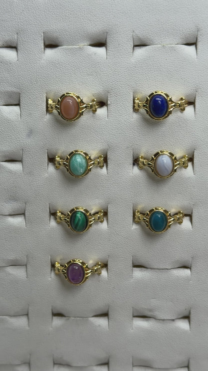Bague en laiton rhodié doré & pierre naturelle (10 modèles réglables) #8