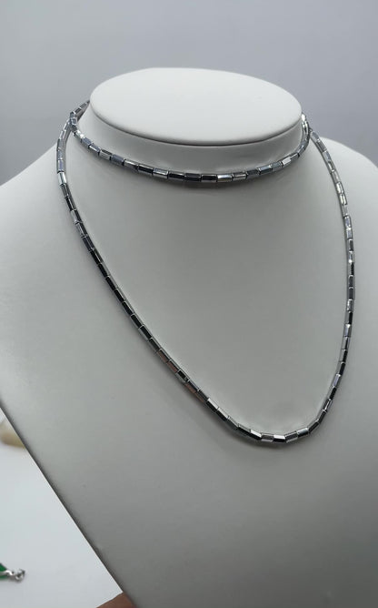 Collier sautoir 70 cm Hématite electroplaquée argenté 4x5 mm Cylindre CHA-5