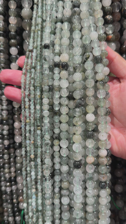 Fil de perle Quartz Tourmaline verte A+
