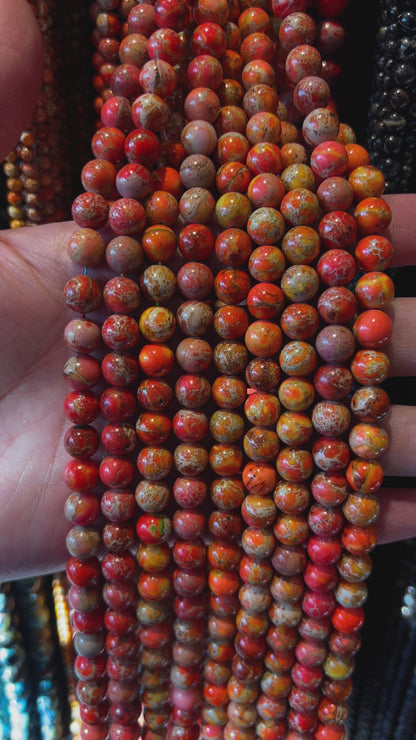 Fil de perle Jaspe Impérial Orange chauffé