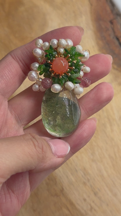 Broche Quartz lodolite AAA 8x4 cm