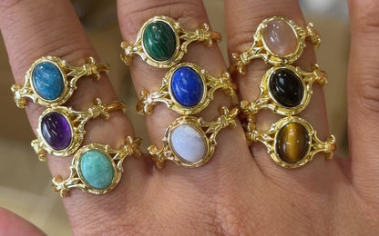 Bague en laiton rhodié doré & pierre naturelle (10 modèles réglables) #8