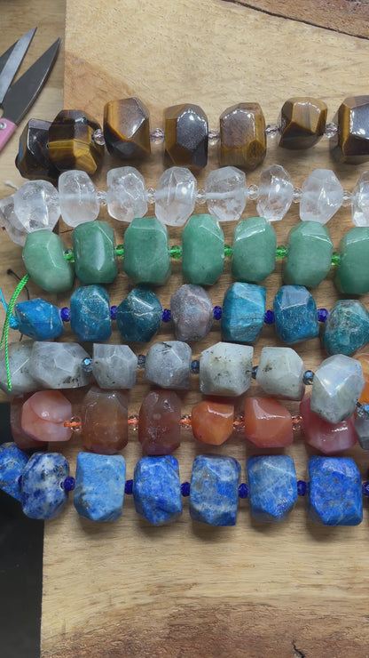 Fil de perle rectangle facetté en pierre naturelle 13x18 mm (12 pierres disponible)