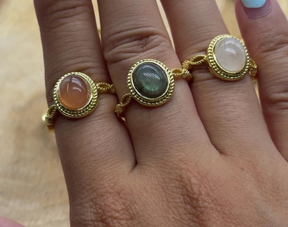 Bague en laiton rhodié doré & pierre naturelle (11 modèles réglables) #9
