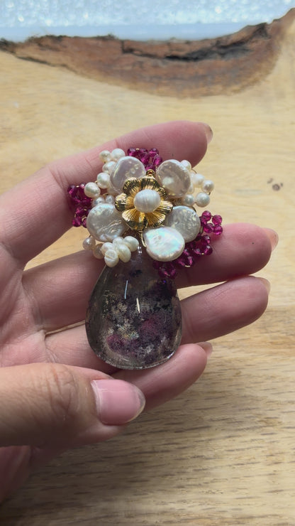 Broche Quartz lodolite violette AAA 8x4 cm