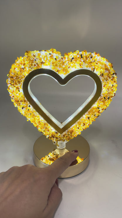 Lampe Cœur en Ambre 21x17 cm – Rechargeable & Tactile