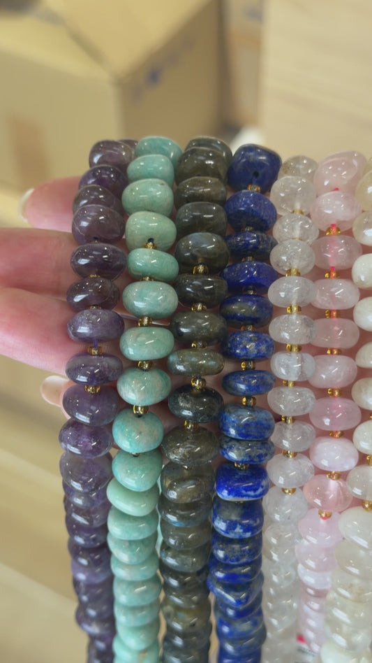 Fil de pierre rondelle 5-8x6-10 mm avec perle de rocailles (10 pierres disponible)