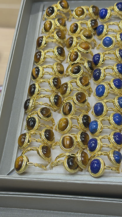 Bague en laiton rhodié doré & pierre naturelle (11 modèles réglables) #9