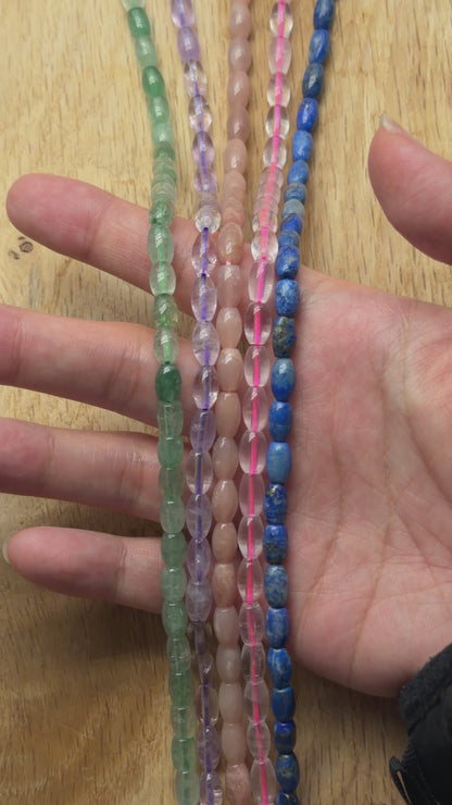 Fil de perle ovale en pierre naturelle 5x7 mm avec perles de rocaille (5 pierres disponible) — Référence OV2