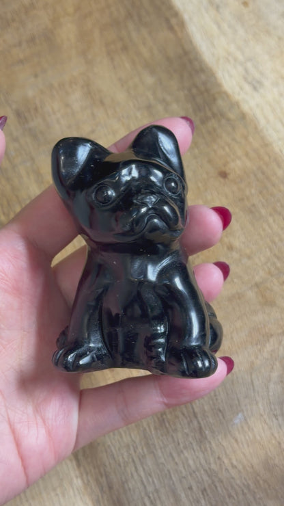 Figurine Bouledogue en obsidienne noire 8x4 cm