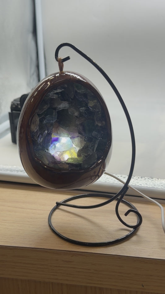 Multicolor Fluorite Egg Lamp & Ceramic with Black Base Included.