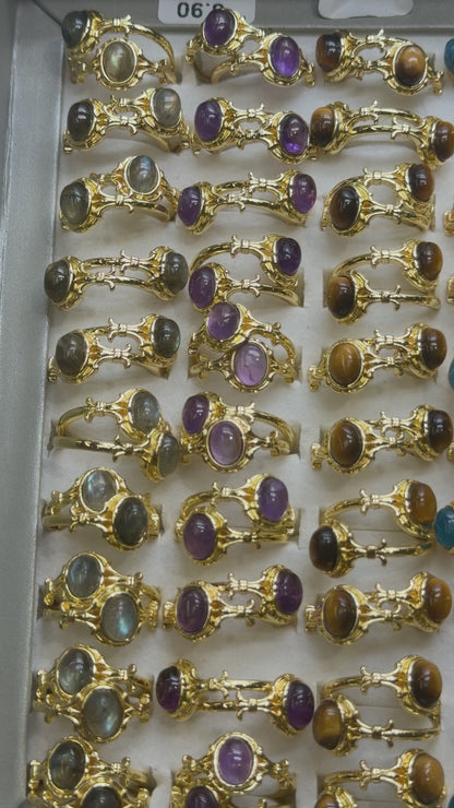 Bague en laiton rhodié doré & pierre naturelle (10 modèles réglables) #8