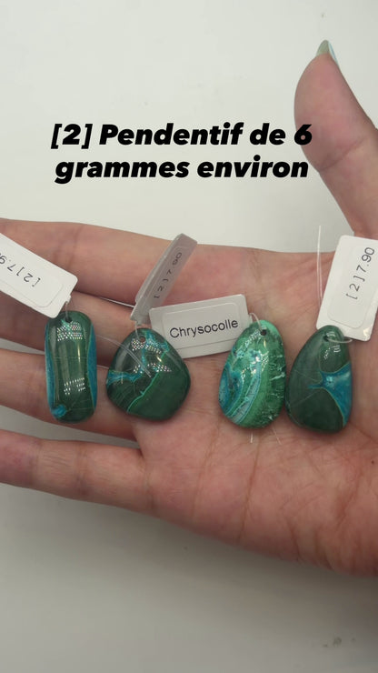 Pendentif en Chrysocolle avec malachite (forme aléatoire)