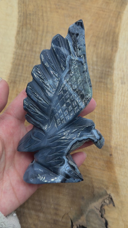 Figurine Aigle en Agate Botswana A+ — 14x8 cm (modèle unique nº1)