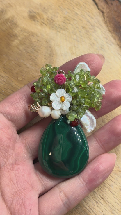 Broche Malachite AAA 8x4 cm