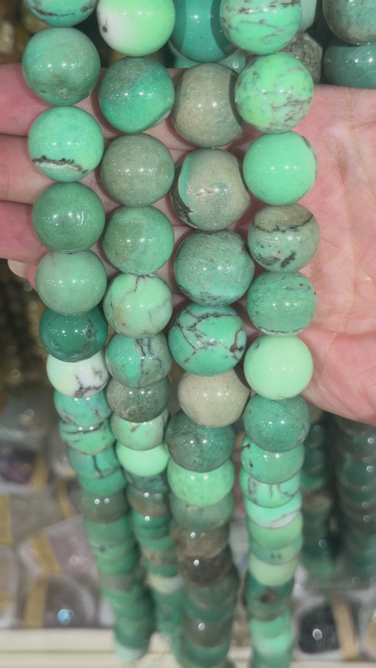 Fil de perles Agate verte chauffée boule (16/18 mm)