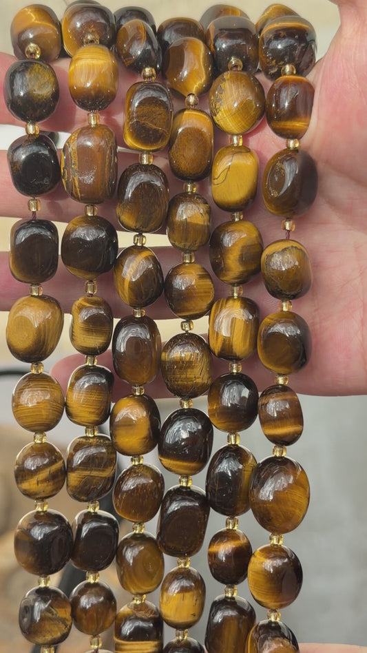 Fil de perle ovale 12x16 mm Oril de tigre avec perles de rocaille (référence 68)