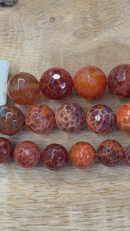 Fil de perles Agate de feu facettée ronde (Taille 20/18/16 mm)
