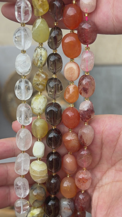 Fil de perle ovale 12x16 mm avec perles de rocaille (12 pierres disponible)