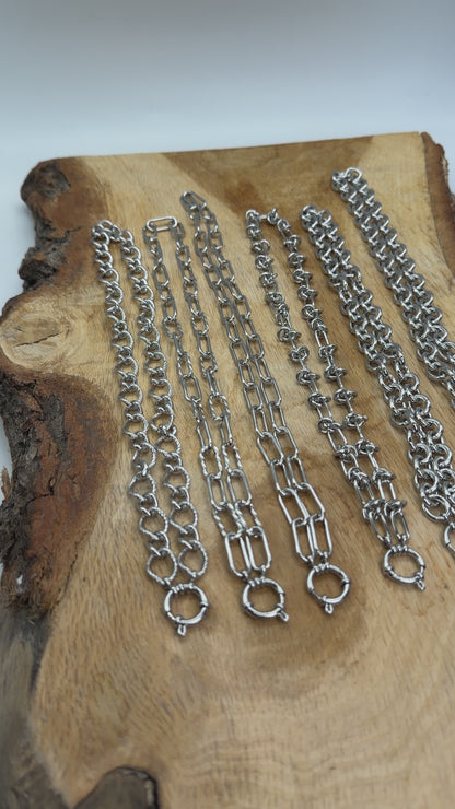 Chaîne de collier fermoir boué en acier inoxydable argenté référence CHA (5 modèles disponible) (Pendentif non inclus)