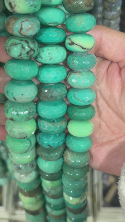 Fil de perles Agate verte chauffe facettée RONDELLE