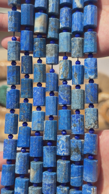 Fil de perle 10x14 mm Lapis cylindre avec perles de rocaille (référence 118)