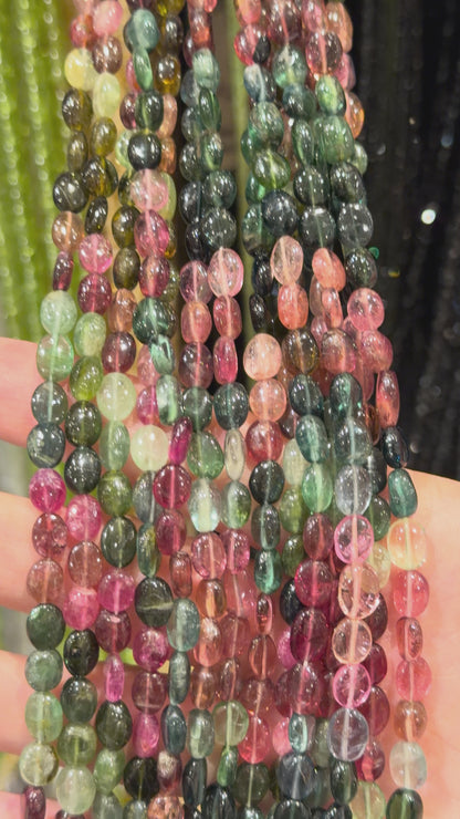 Fil de pierre tourmaline multicolore 7x5 mm ovale